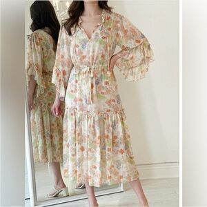 Misa Los Angeles Floral Maxi Dress - Orange and Green